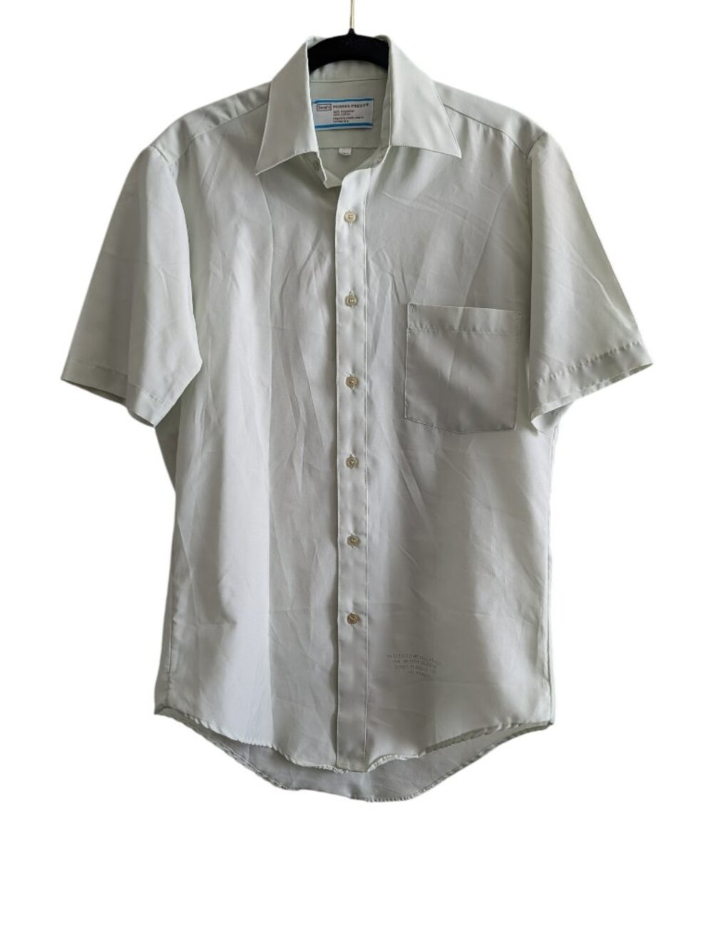 Vintage Sears Shirt Mens 14.5 Light Green Button Up Short Sleeve Perma Prest